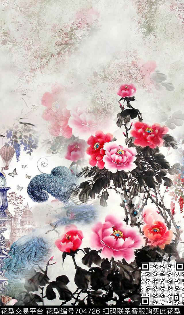 风景国画水墨数码印花华亿平台下载（图片编号: 704726） - 瓦栏（Walan）