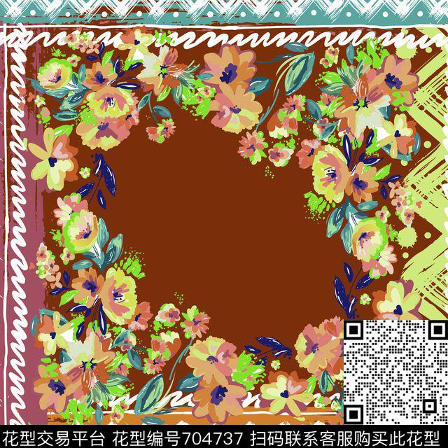 花卉民族丝巾方巾肌理传统印花华亿平台下载（图片编号: 704737） - 瓦栏（Walan）