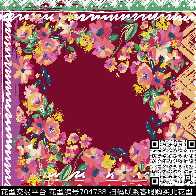 花卉民族丝巾方巾肌理传统印花华亿平台下载（图片编号: 704738） - 瓦栏（Walan）