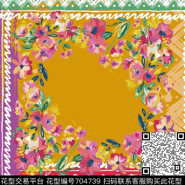 花卉民族丝巾方巾肌理传统印花华亿平台下载（图片编号: 704739） - 瓦栏（Walan）