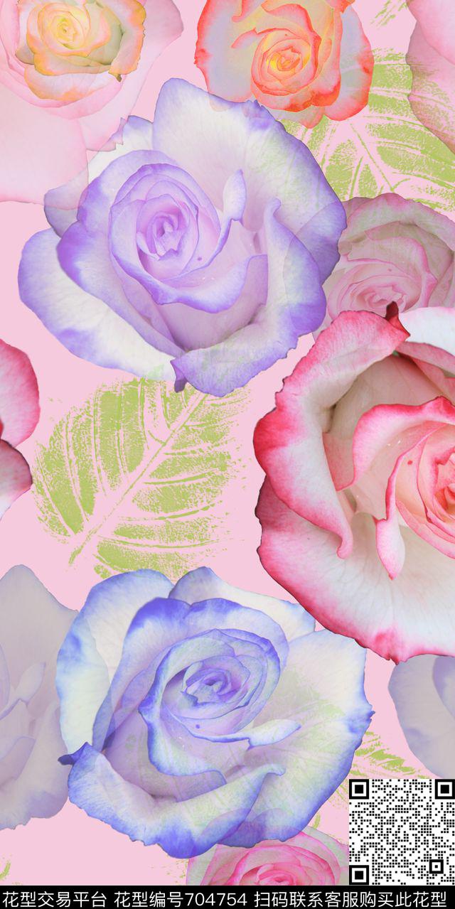 花朵花卉玫瑰数码印花华亿平台下载（图片编号: 704754） - 瓦栏（Walan）