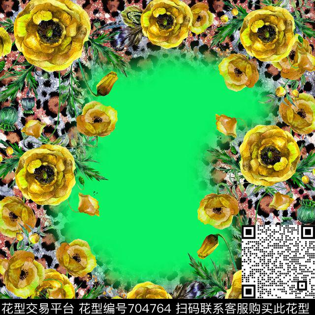 丝巾方巾花卉豹纹数码印花华亿平台下载（图片编号: 704764） - 瓦栏（Walan）