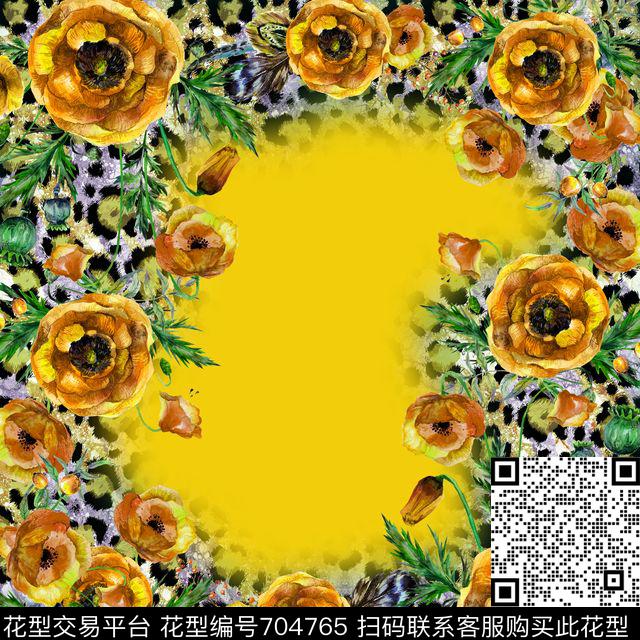 丝巾方巾花卉豹纹数码印花华亿平台下载（图片编号: 704765） - 瓦栏（Walan）
