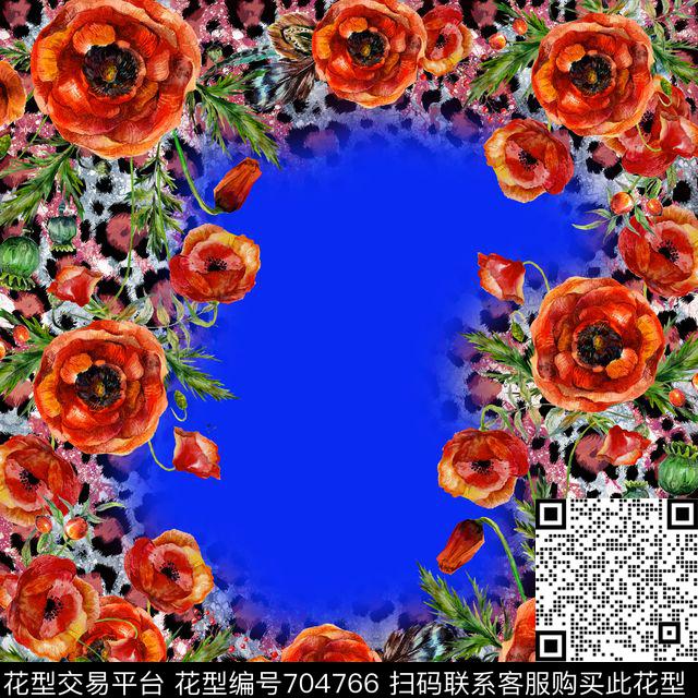 丝巾方巾花卉豹纹数码印花华亿平台下载（图片编号: 704766） - 瓦栏（Walan）