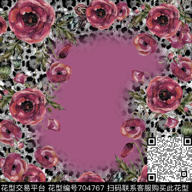 丝巾方巾花卉豹纹数码印花华亿平台下载（图片编号: 704767） - 瓦栏（Walan）