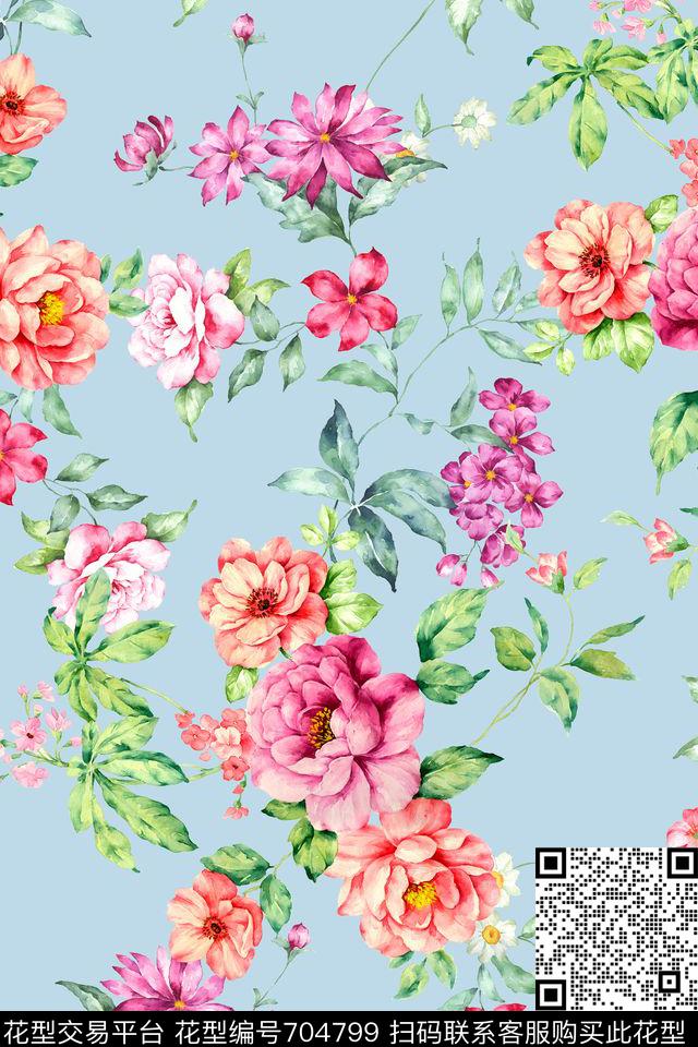 花卉乱花花鸟数码印花华亿平台下载（图片编号: 704799） - 瓦栏（Walan）