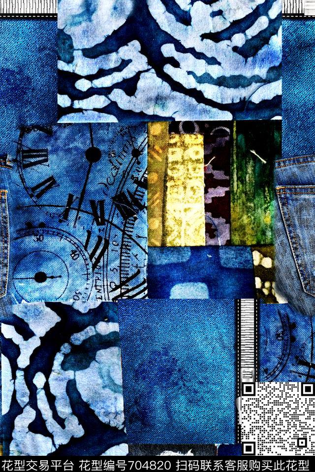 拼布艺术牛仔布肌理数码印花华亿平台下载（图片编号: 704820） - 瓦栏（Walan）