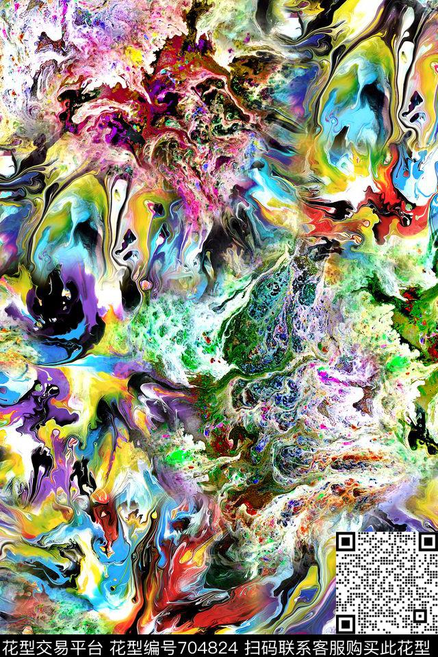 肌理抽象水擦数码印花华亿平台下载（图片编号: 704824） - 瓦栏（Walan）
