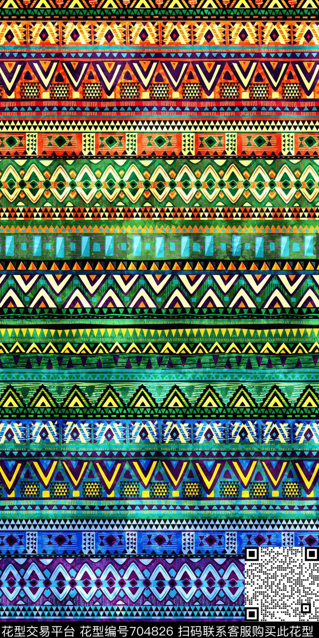 民族风条纹几何数码印花华亿平台下载（图片编号: 704826） - 瓦栏（Walan）