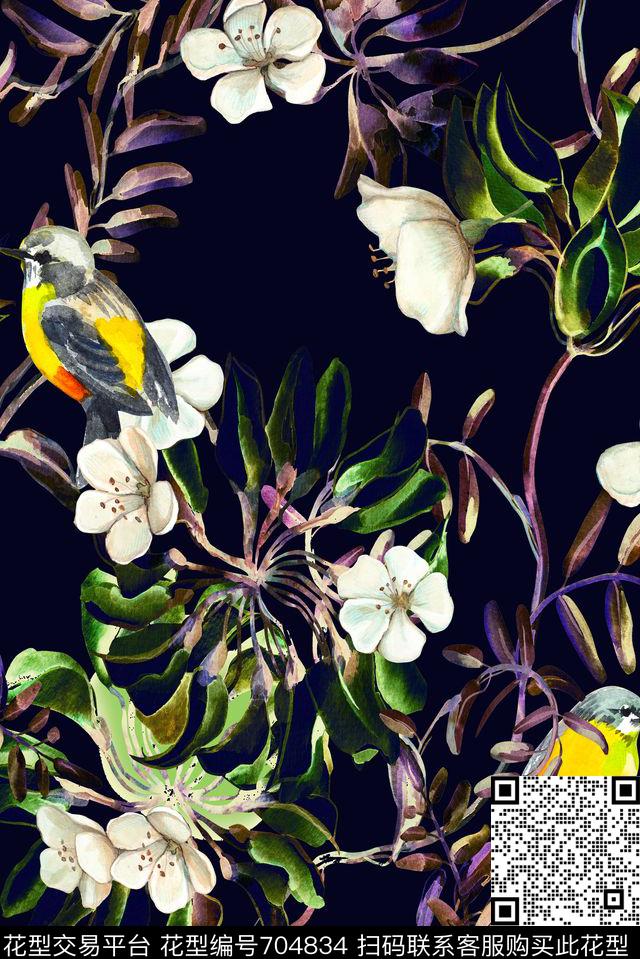 手绘水彩花卉数码印花华亿平台下载（图片编号: 704834） - 瓦栏（Walan）