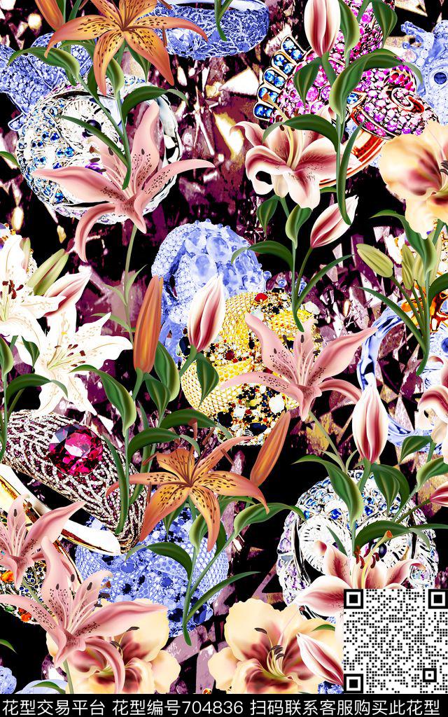 花朵花卉百合数码印花华亿平台下载（图片编号: 704836） - 瓦栏（Walan）