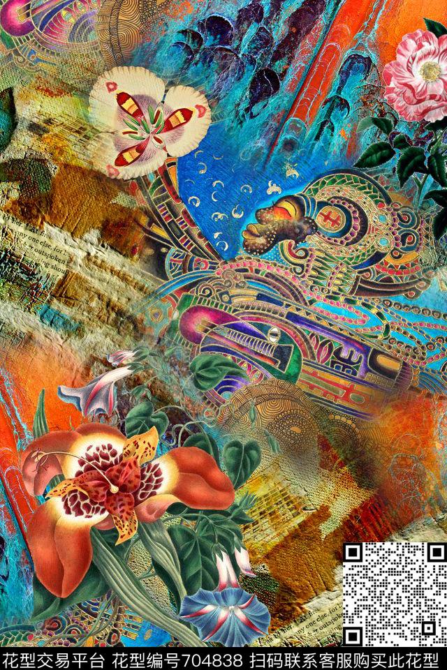 抽象几何拼接数码印花华亿平台下载（图片编号: 704838） - 瓦栏（Walan）