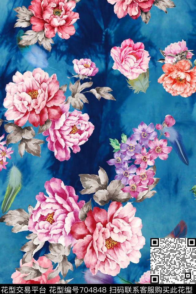 花卉民族风扎染数码印花华亿平台下载（图片编号: 704848） - 瓦栏（Walan）