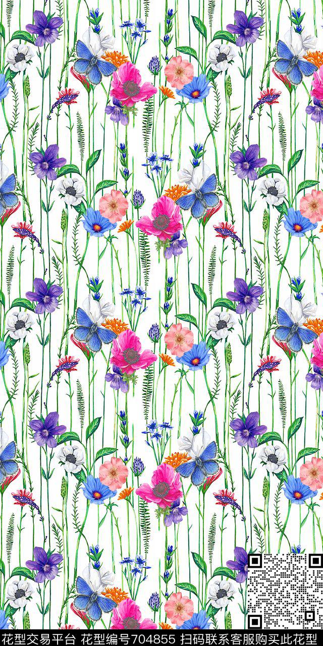 流行时尚花朵花卉数码印花华亿平台下载（图片编号: 704855） - 瓦栏（Walan）