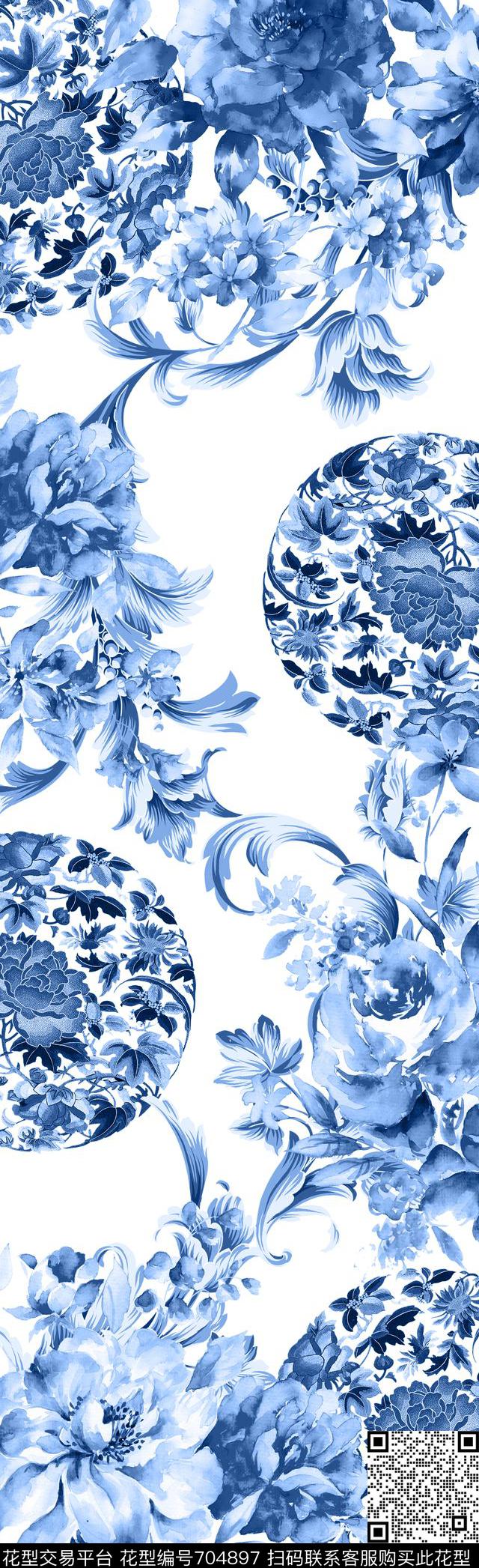 围巾牡丹玫瑰数码印花华亿平台下载（图片编号: 704897） - 瓦栏（Walan）