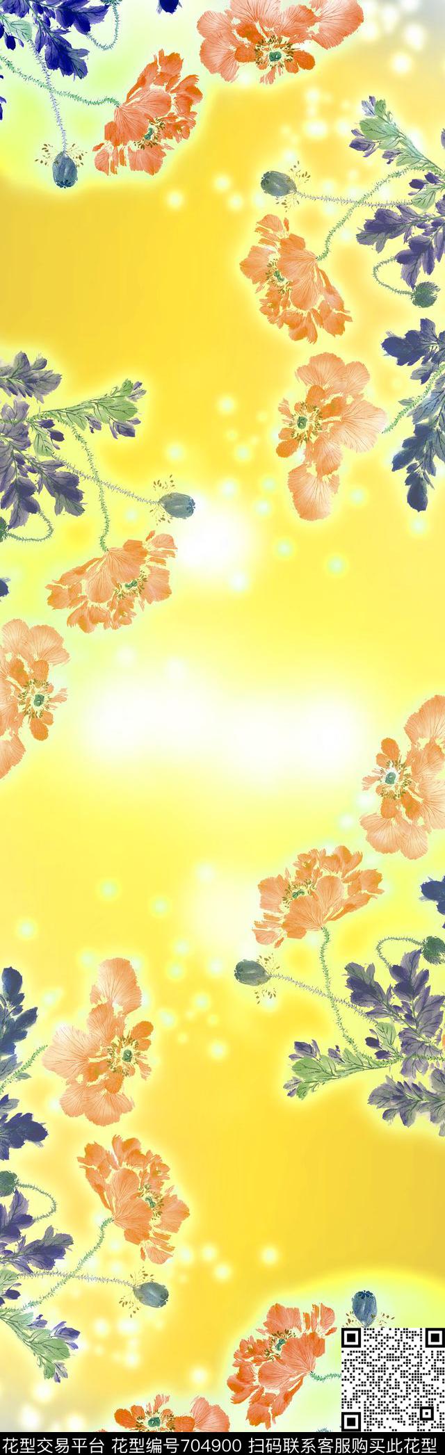 花卉围巾水彩数码印花华亿平台下载（图片编号: 704900） - 瓦栏（Walan）