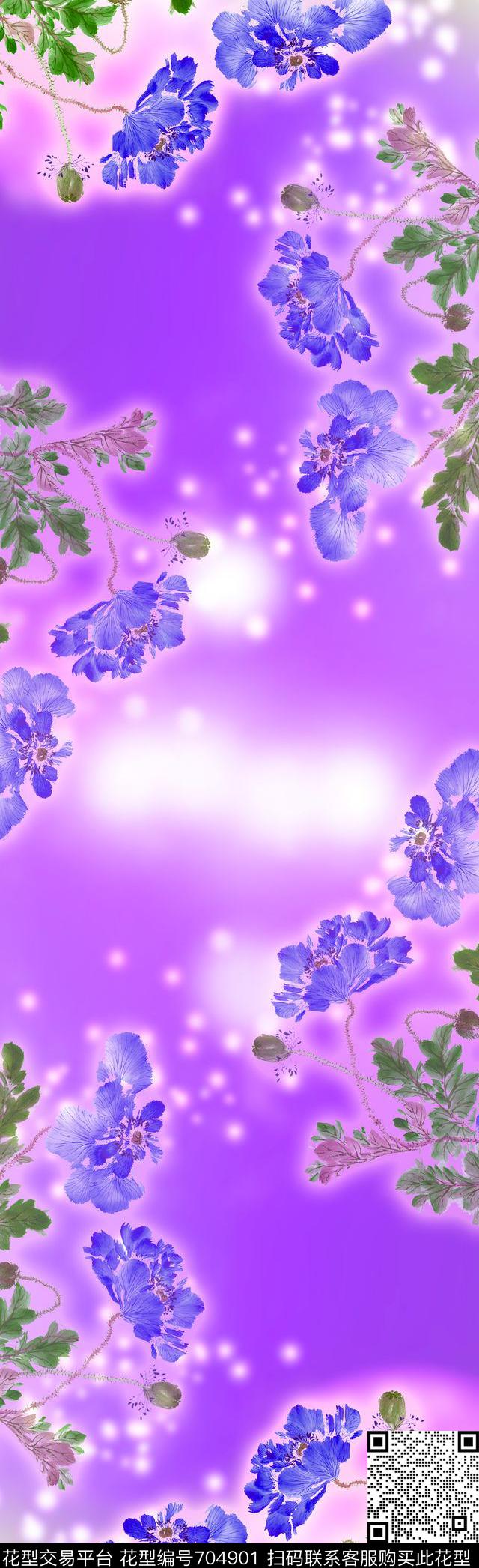 花卉围巾水彩数码印花华亿平台下载（图片编号: 704901） - 瓦栏（Walan）