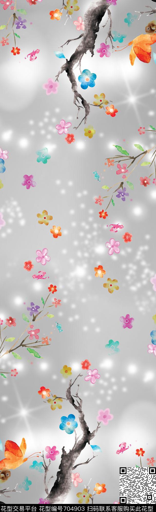 花卉围巾小花数码印花华亿平台下载（图片编号: 704903） - 瓦栏（Walan）