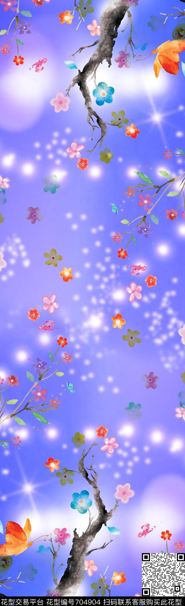 花卉围巾小花数码印花华亿平台下载（图片编号: 704904） - 瓦栏（Walan）