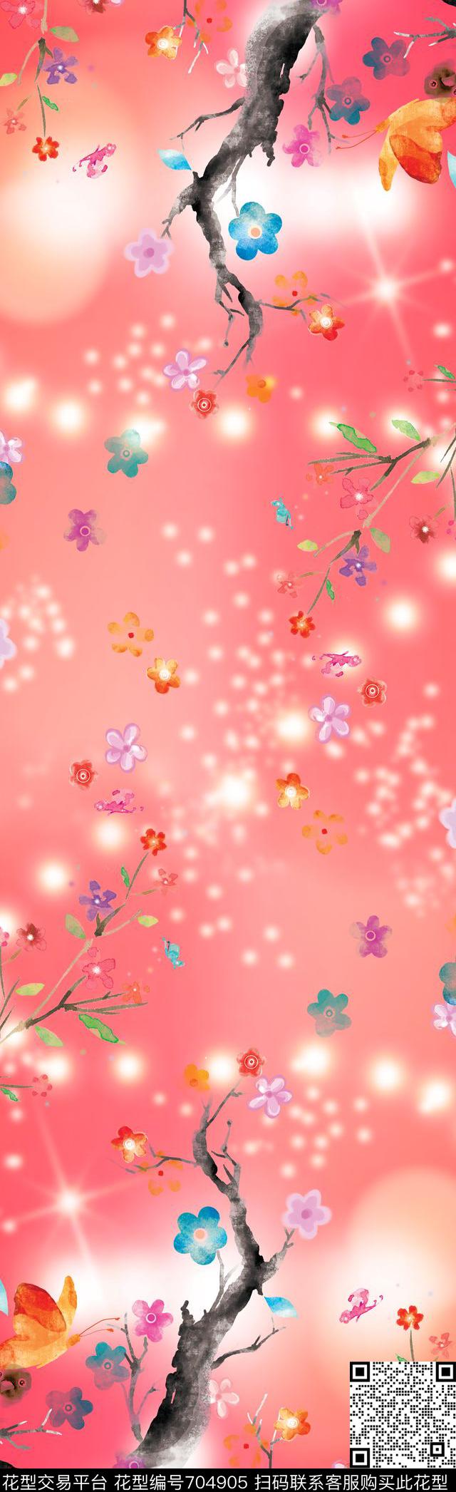 花卉围巾小花数码印花华亿平台下载（图片编号: 704905） - 瓦栏（Walan）