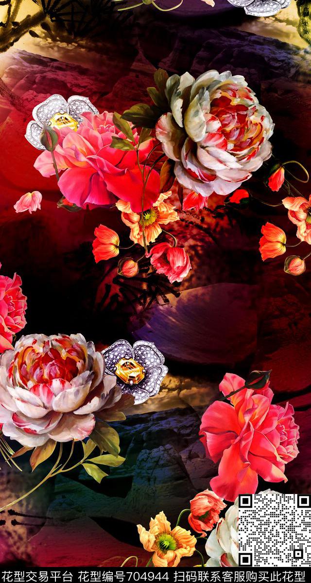 花卉炫彩女装数码印花华亿平台下载（图片编号: 704944） - 瓦栏（Walan）