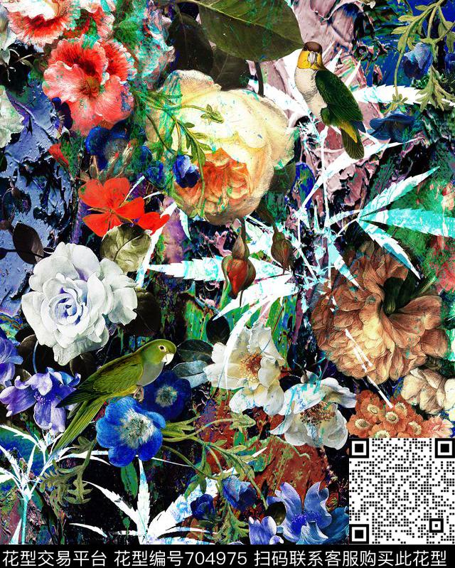 抽象油画肌理数码印花华亿平台下载（图片编号: 704975） - 瓦栏（Walan）