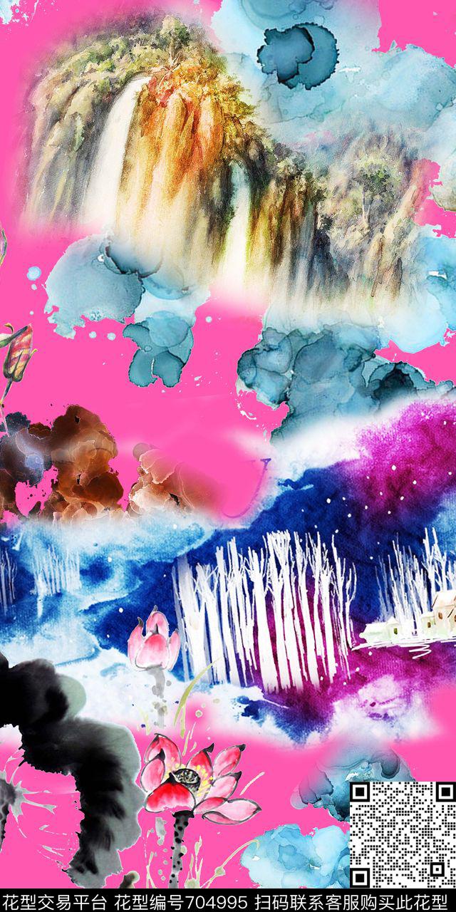 水彩肌理梦幻数码印花华亿平台下载（图片编号: 704995） - 瓦栏（Walan）
