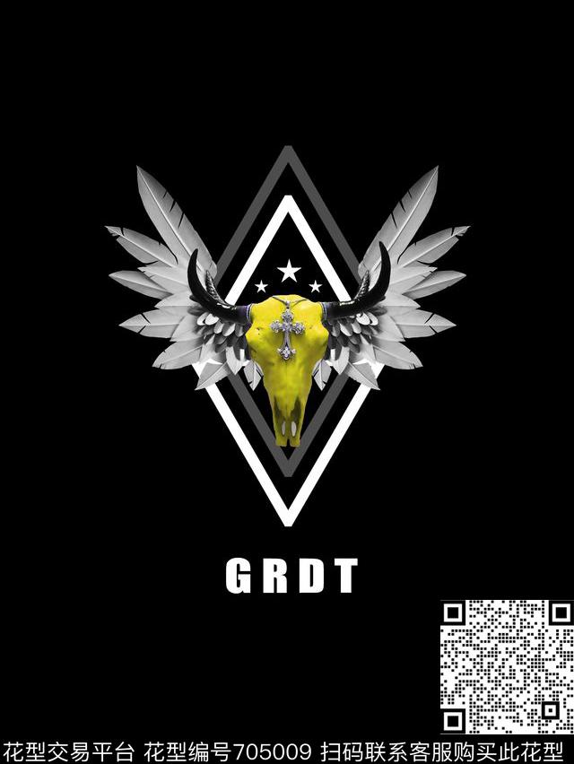 羊角翅膀男装T恤数码印花华亿平台下载（图片编号: 705009） - 瓦栏（Walan）