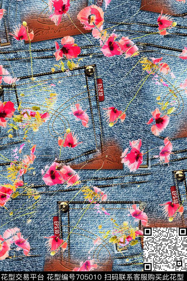 女装牛仔花卉数码印花华亿平台下载（图片编号: 705010） - 瓦栏（Walan）
