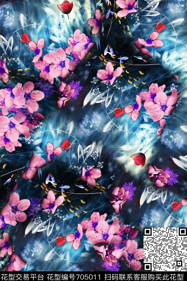 女装牛仔花卉数码印花华亿平台下载（图片编号: 705011） - 瓦栏（Walan）