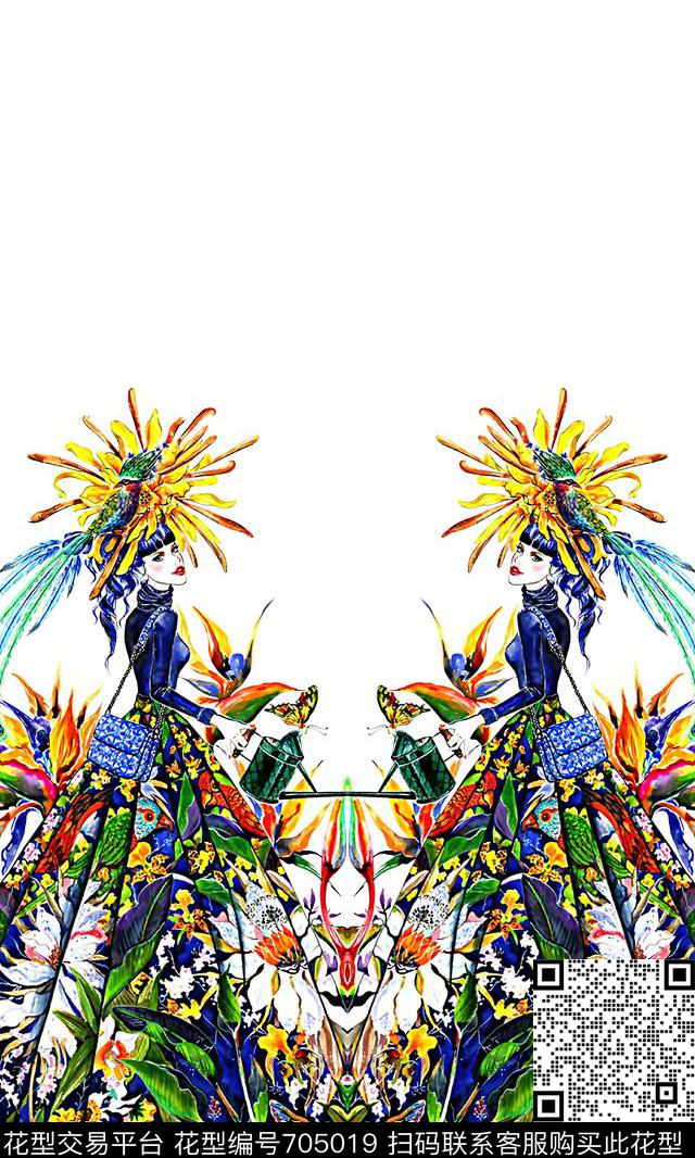 花卉卡通人物时尚潮流大牌复古欧美风女装定位花数码印花华亿平台下载（图片编号: 705019） - 瓦栏（Walan）