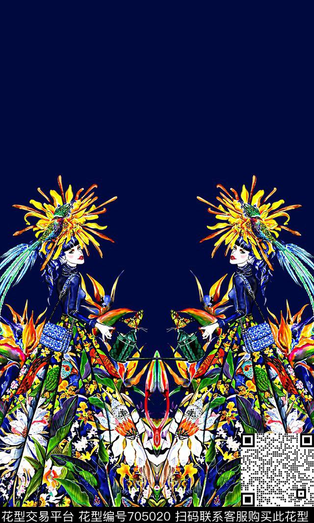 花卉卡通人物时尚潮流大牌复古欧美风女装定位花数码印花华亿平台下载（图片编号: 705020） - 瓦栏（Walan）