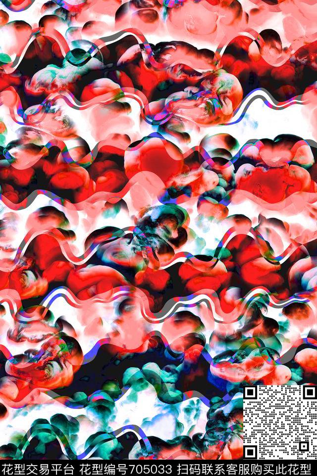手绘水彩花卉几何印花抽象花卉艳丽女装裙子印花数码印花华亿平台下载（图片编号: 705033） - 瓦栏（Walan）