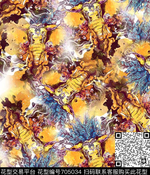 大象抽象油画数码印花华亿平台下载（图片编号: 705034） - 瓦栏（Walan）