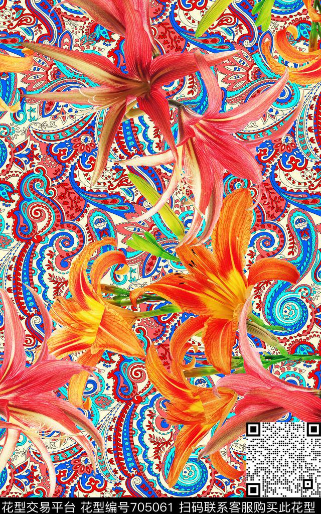 康乃馨花朵花卉数码印花华亿平台下载（图片编号: 705061） - 瓦栏（Walan）