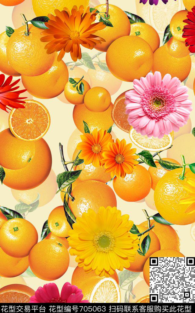 水果大花朵橙子数码印花华亿平台下载（图片编号: 705063） - 瓦栏（Walan）