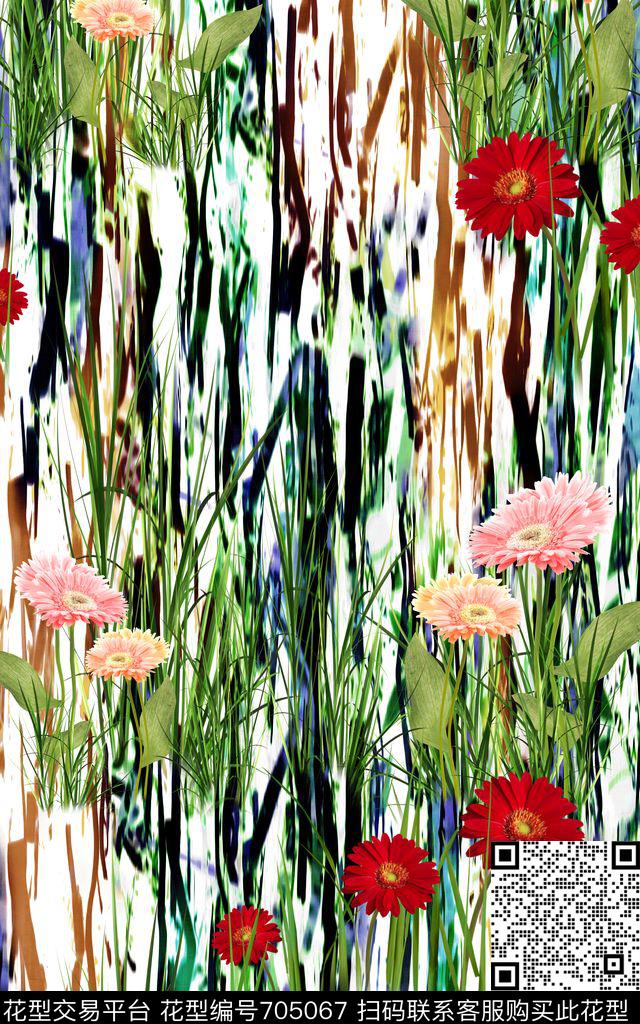 蒲公英花朵花卉数码印花华亿平台下载（图片编号: 705067） - 瓦栏（Walan）
