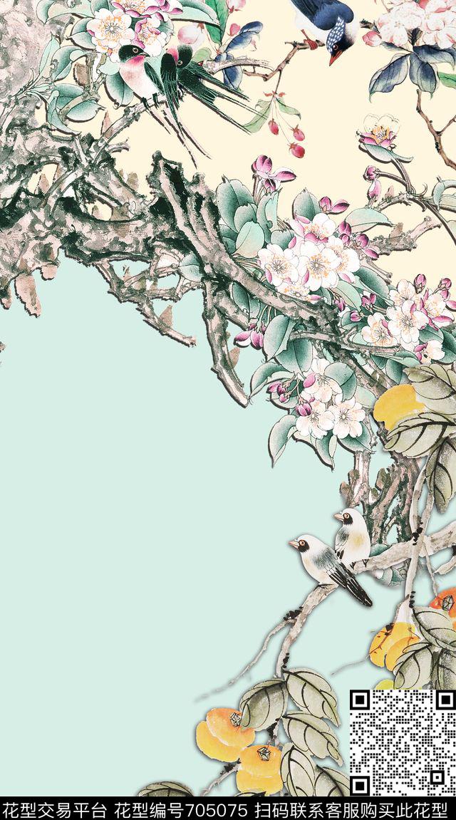 中国风国画花鸟数码印花华亿平台下载（图片编号: 705075） - 瓦栏（Walan）