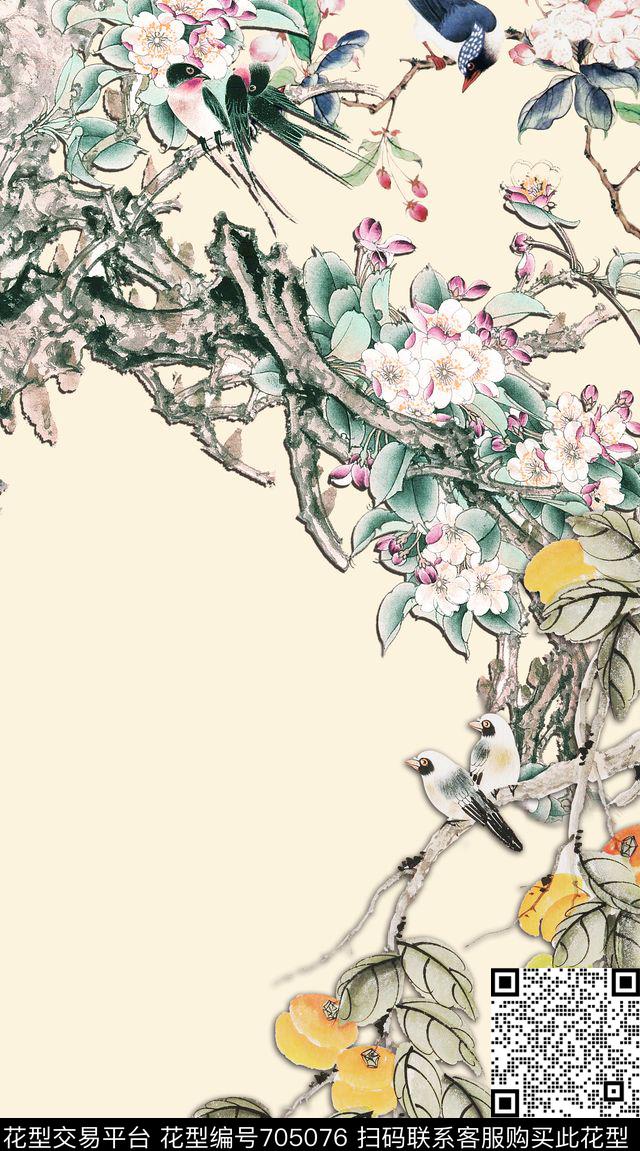 中国风国画花鸟数码印花华亿平台下载（图片编号: 705076） - 瓦栏（Walan）