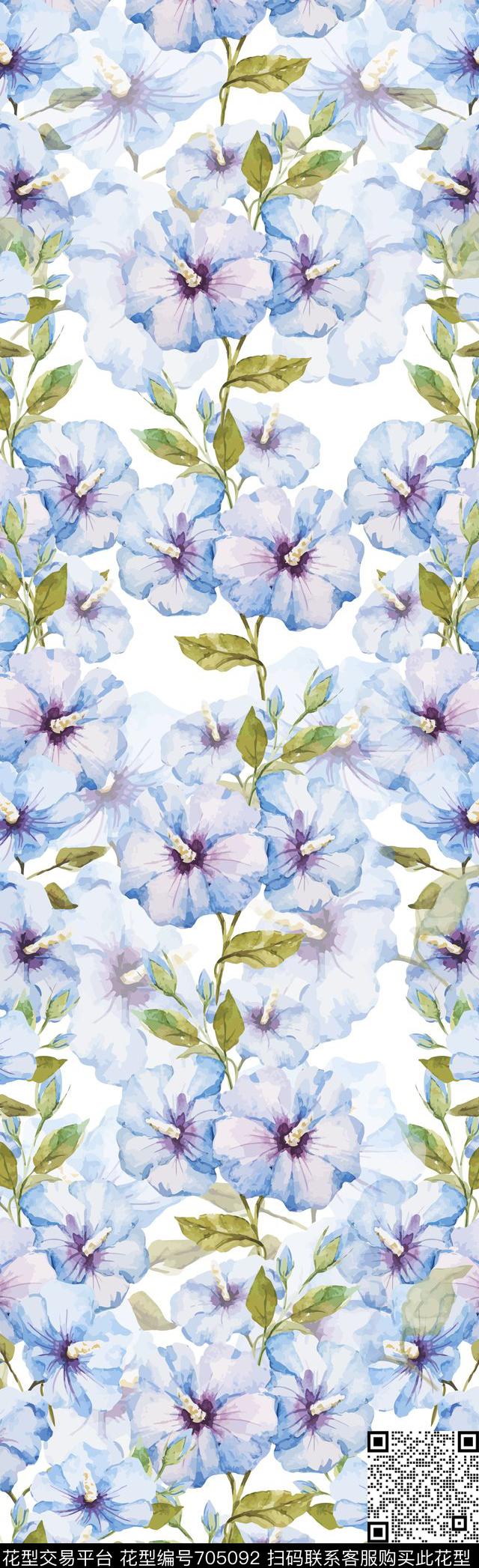 长围巾图案花卉水彩花卉长围巾数码印花华亿平台下载（图片编号: 705092） - 瓦栏（Walan）