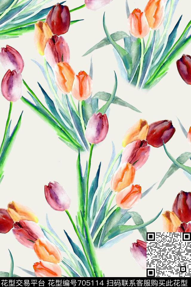 花卉郁金香花鸟数码印花华亿平台下载（图片编号: 705114） - 瓦栏（Walan）