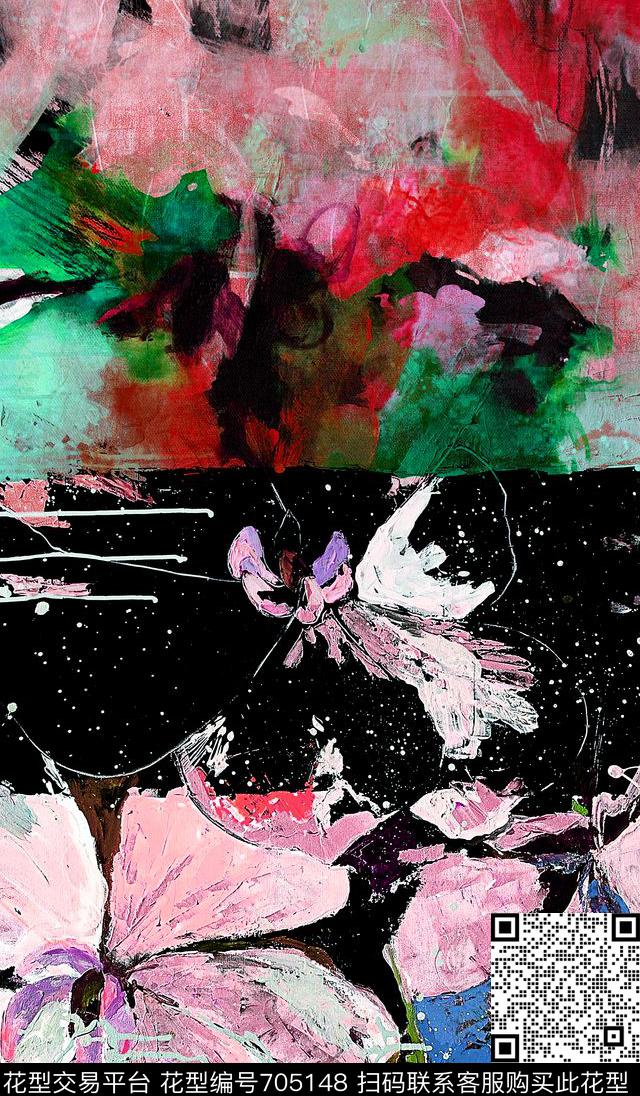 花朵花卉复古数码印花华亿平台下载（图片编号: 705148） - 瓦栏（Walan）