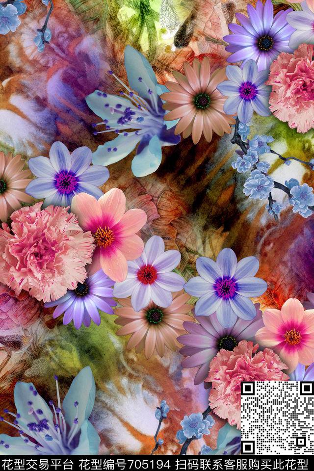 牡丹小碎花桃花数码印花华亿平台下载（图片编号: 705194） - 瓦栏（Walan）