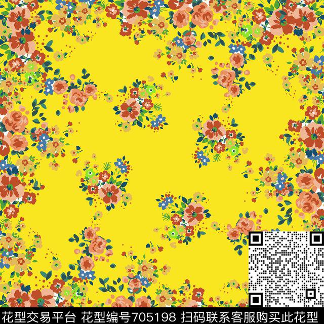 丝巾方巾花卉碎花传统印花华亿平台下载（图片编号: 705198） - 瓦栏（Walan）