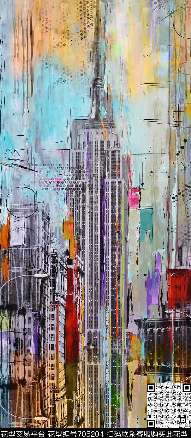 几何线条抽象肌理水彩画数码印花华亿平台下载（图片编号: 705204） - 瓦栏（Walan）