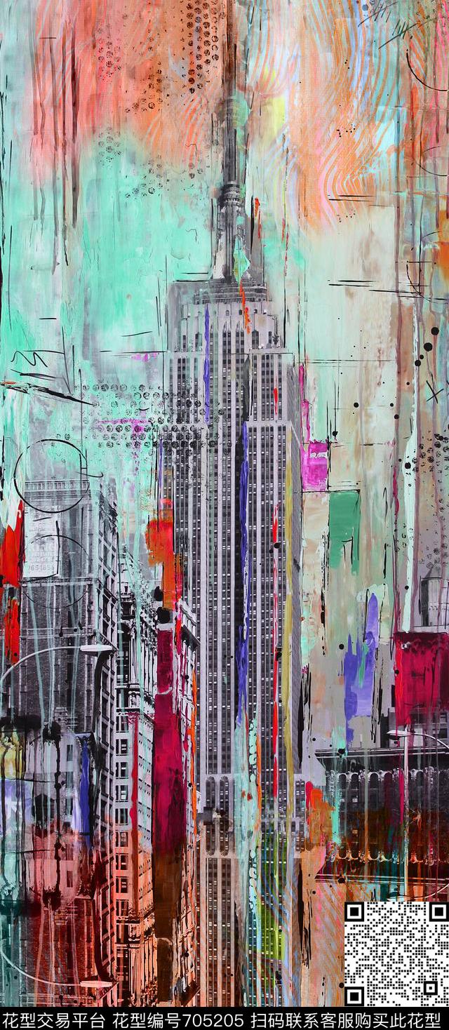 几何线条抽象肌理水彩画数码印花华亿平台下载（图片编号: 705205） - 瓦栏（Walan）