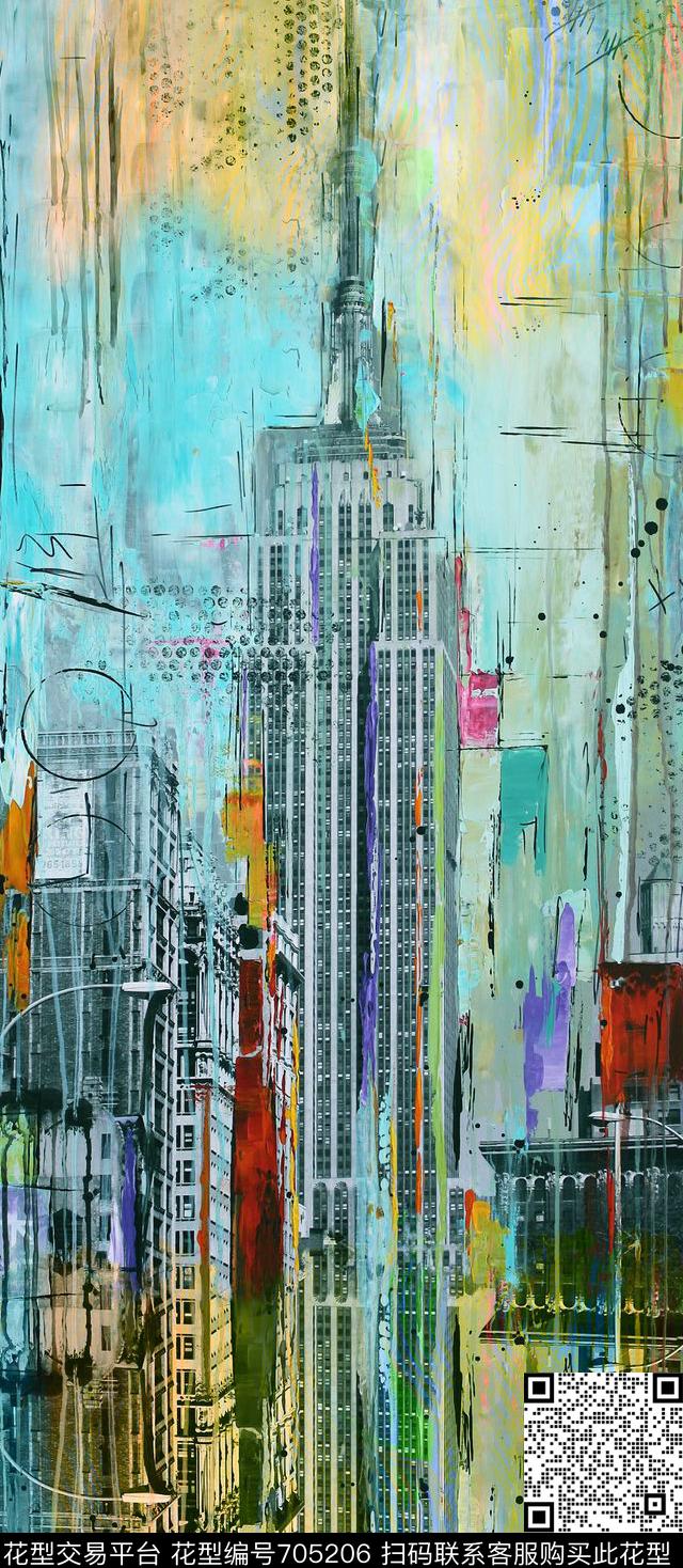 几何线条抽象肌理水彩画数码印花华亿平台下载（图片编号: 705206） - 瓦栏（Walan）