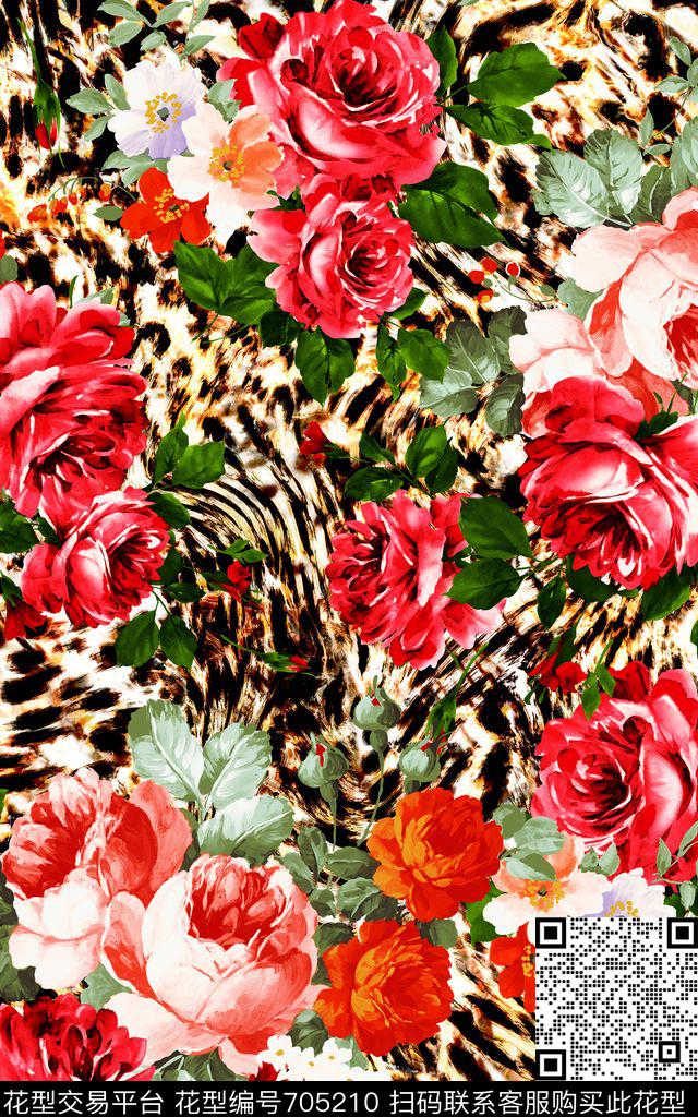 花朵花卉豹纹数码印花华亿平台下载（图片编号: 705210） - 瓦栏（Walan）