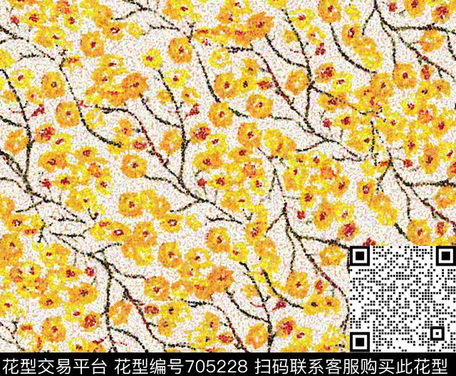 花卉满花黄花数码印花华亿平台下载（图片编号: 705228） - 瓦栏（Walan）