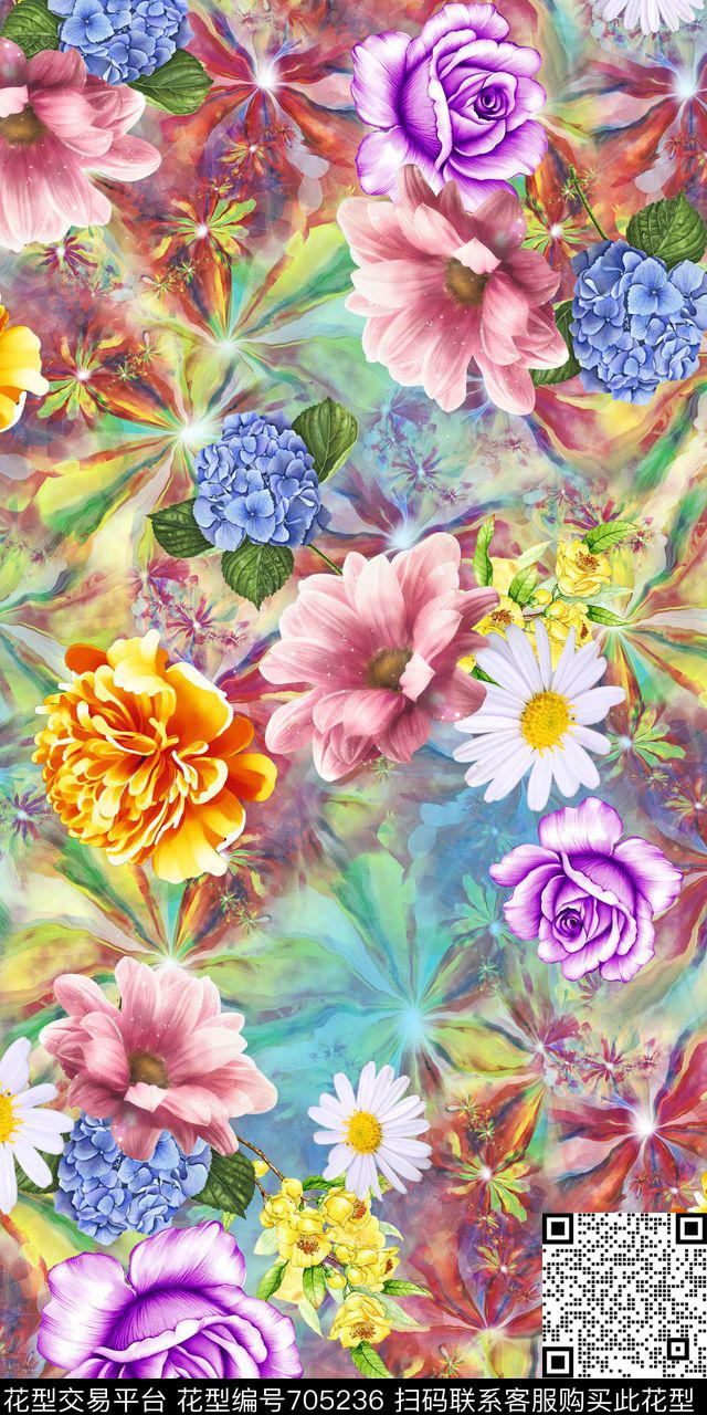 炫光抽象底纹。水彩花卉肌理数码印花华亿平台下载（图片编号: 705236） - 瓦栏（Walan）